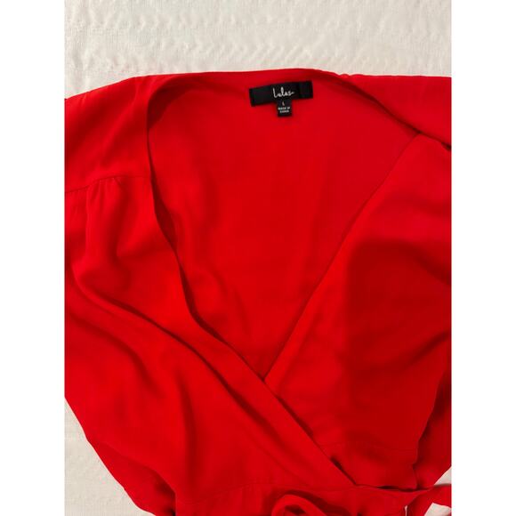 Lulus Wrap Dress Women’s Large Red Bow Rise Occasion Cherry Romantic - Picture 14 of 16